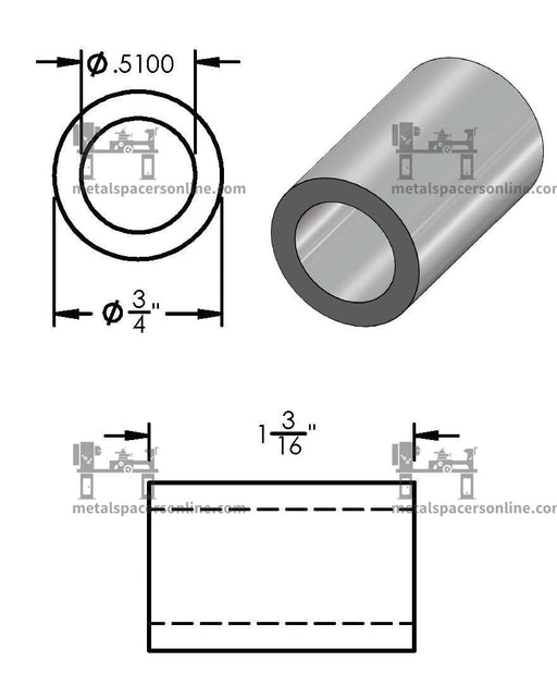 Black Aluminum Spacer 3/4" OD X 1/2" ID - Metal Spacers Online