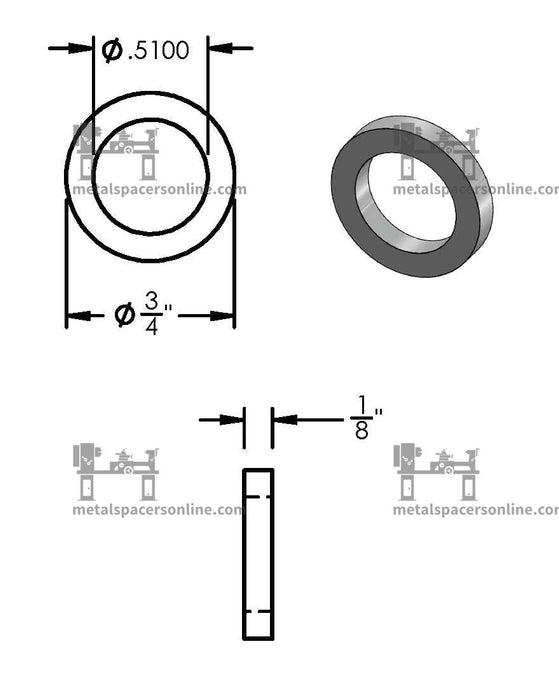 Black Aluminum Spacer 3/4" OD X 1/2" ID - Metal Spacers Online