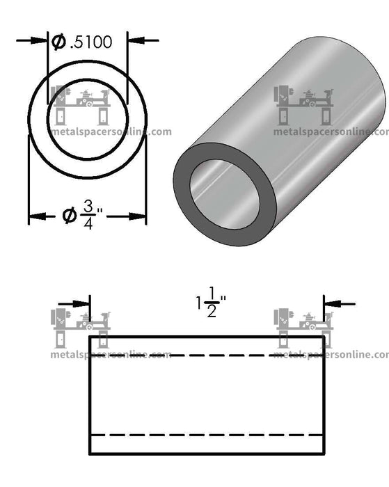 Black Aluminum Spacer 3/4" OD X 1/2" ID - Metal Spacers Online