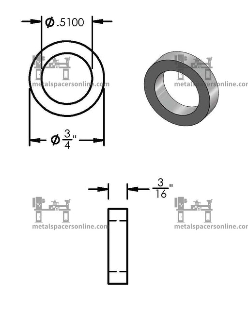 Black Aluminum Spacer 3/4" OD X 1/2" ID - Metal Spacers Online