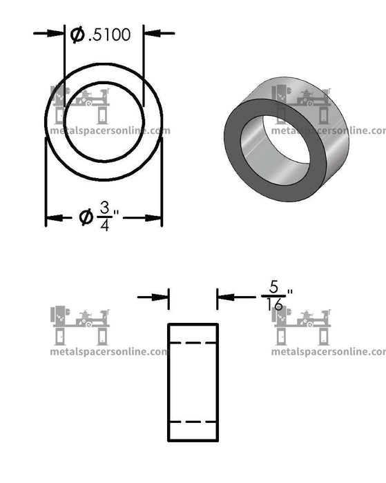 Black Aluminum Spacer 3/4" OD X 1/2" ID - Metal Spacers Online