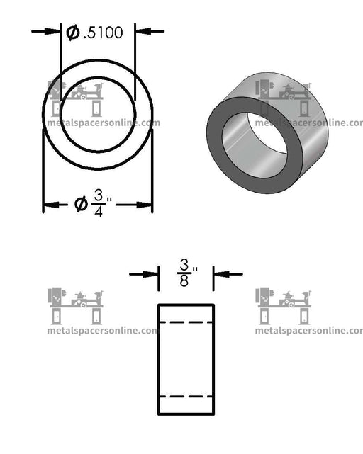 Black Aluminum Spacer 3/4" OD X 1/2" ID - Metal Spacers Online