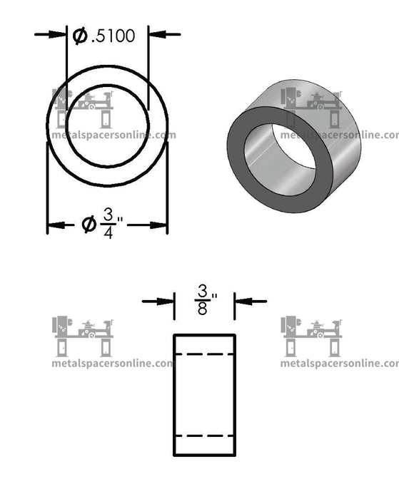 Black Aluminum Spacer 3/4" OD X 1/2" ID - Metal Spacers Online