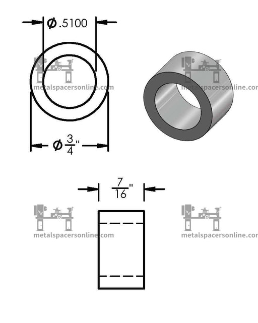 Black Aluminum Spacer 3/4" OD X 1/2" ID - Metal Spacers Online