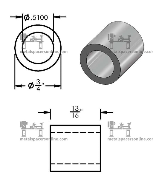 Black Aluminum Spacer 3/4" OD X 1/2" ID - Metal Spacers Online