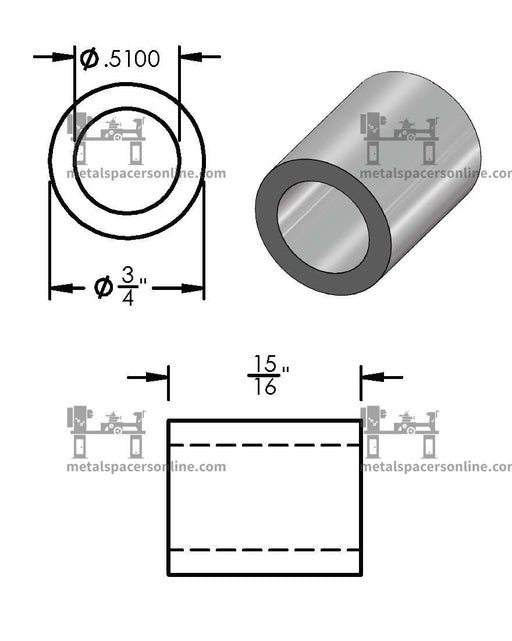 Black Aluminum Spacer 3/4" OD X 1/2" ID - Metal Spacers Online