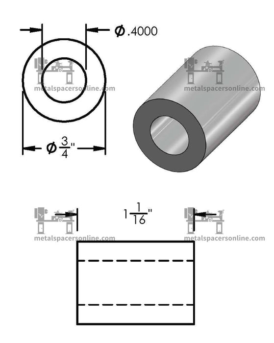 Mild Steel Spacer 3/4" OD X 3/8" ID - Metal Spacers Online