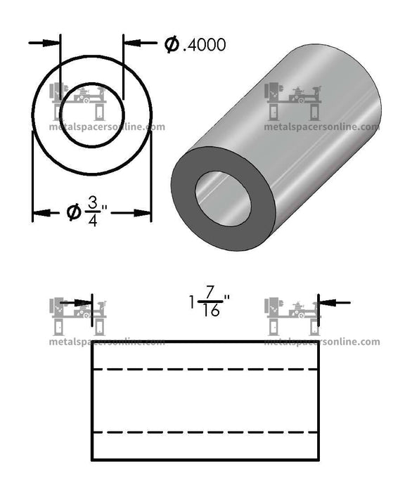 Mild Steel Spacer 3/4" OD X 3/8" ID - Metal Spacers Online