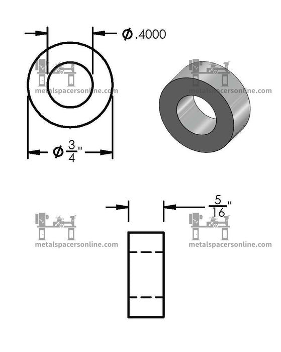 Mild Steel Spacer 3/4" OD X 3/8" ID - Metal Spacers Online