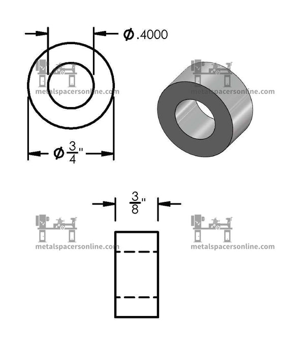 Mild Steel Spacer 3/4" OD X 3/8" ID - Metal Spacers Online