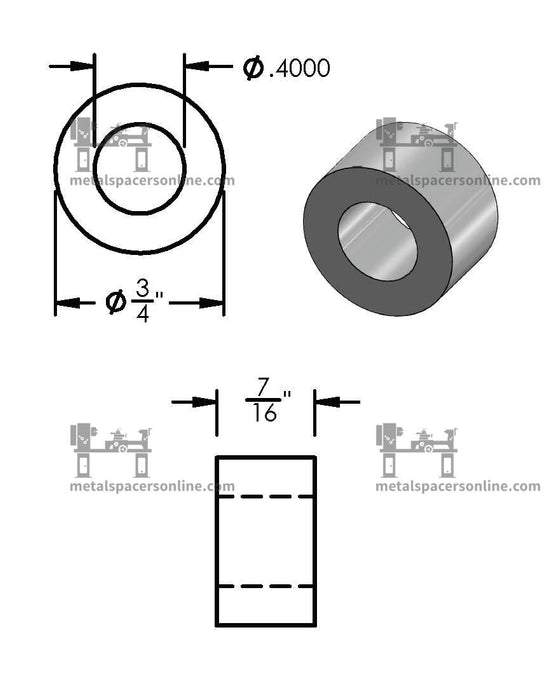 Mild Steel Spacer 3/4" OD X 3/8" ID - Metal Spacers Online