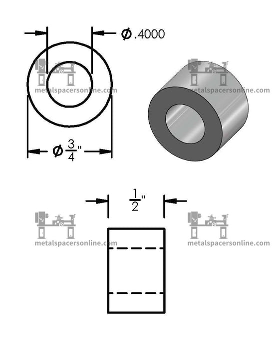 Mild Steel Spacer 3/4" OD X 3/8" ID - Metal Spacers Online