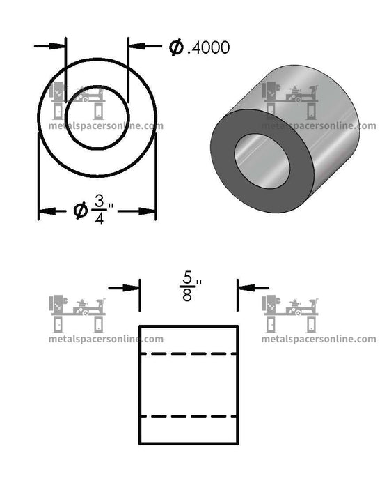 Mild Steel Spacer 3/4" OD X 3/8" ID - Metal Spacers Online