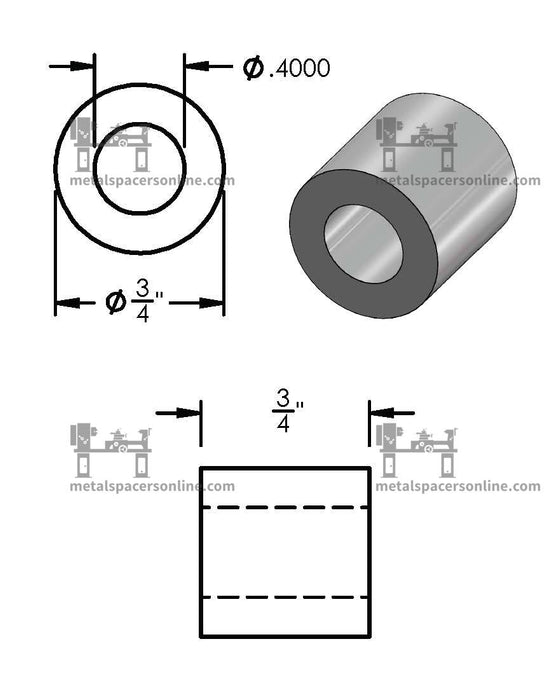 Mild Steel Spacer 3/4" OD X 3/8" ID - Metal Spacers Online