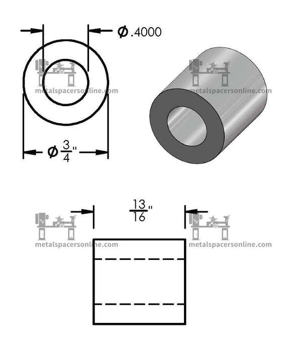 Mild Steel Spacer 3/4" OD X 3/8" ID - Metal Spacers Online